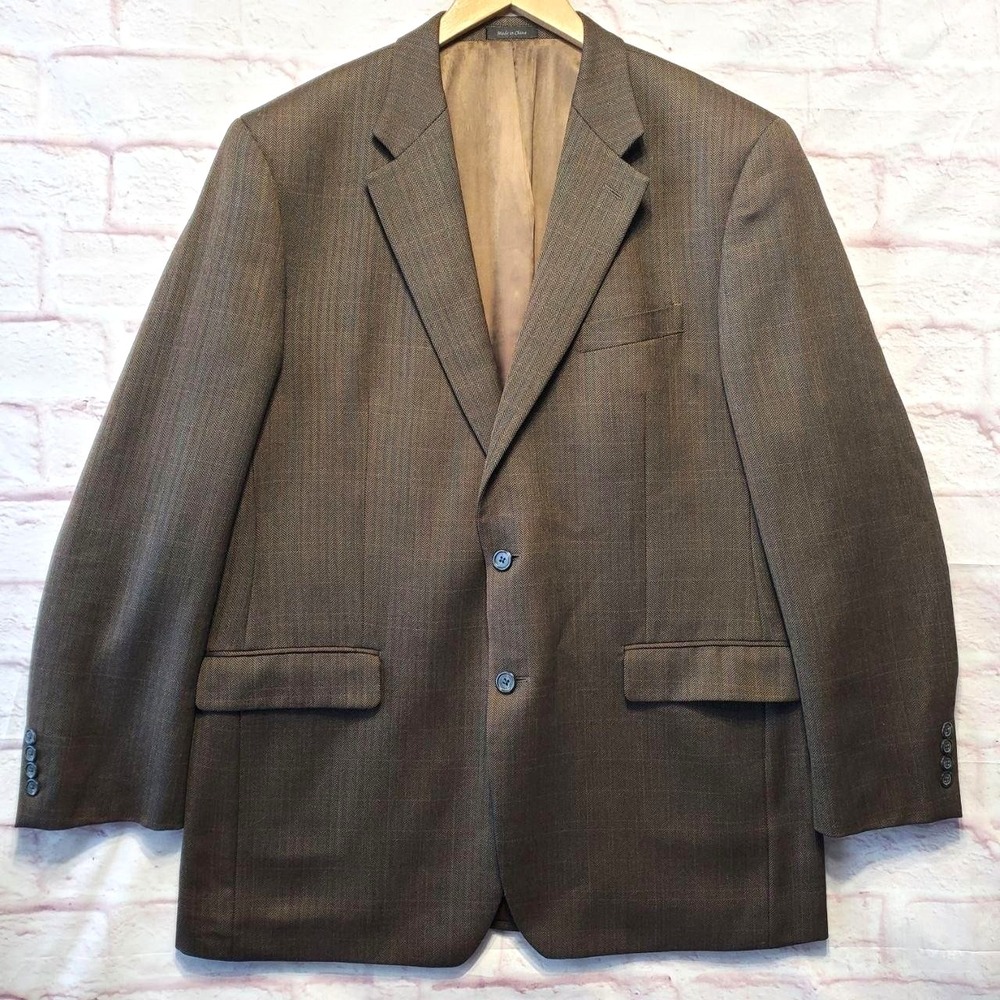 Lauren Ralph Lauren‎ Blazer Mens 46L Brown Herringbone Tweed Sport Coat Jacket